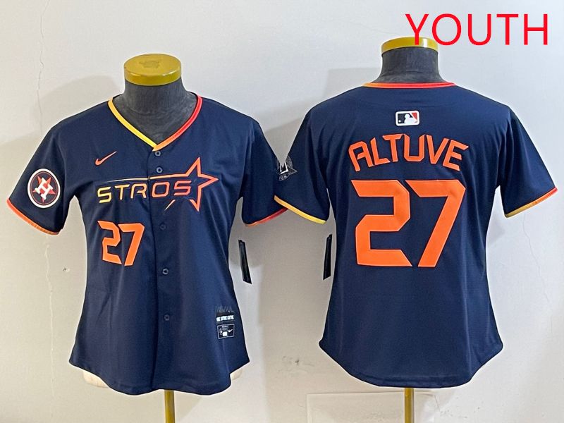 Youth Houston Astros #27 Altuve Drak Blue Three generations Joint Name 2025 Nike MLB Jersey style 4106
